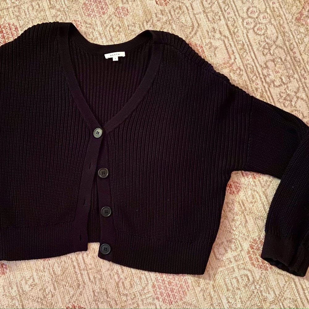 Vetta Capsule Chunky Cropped Cardigan, Black, Size S